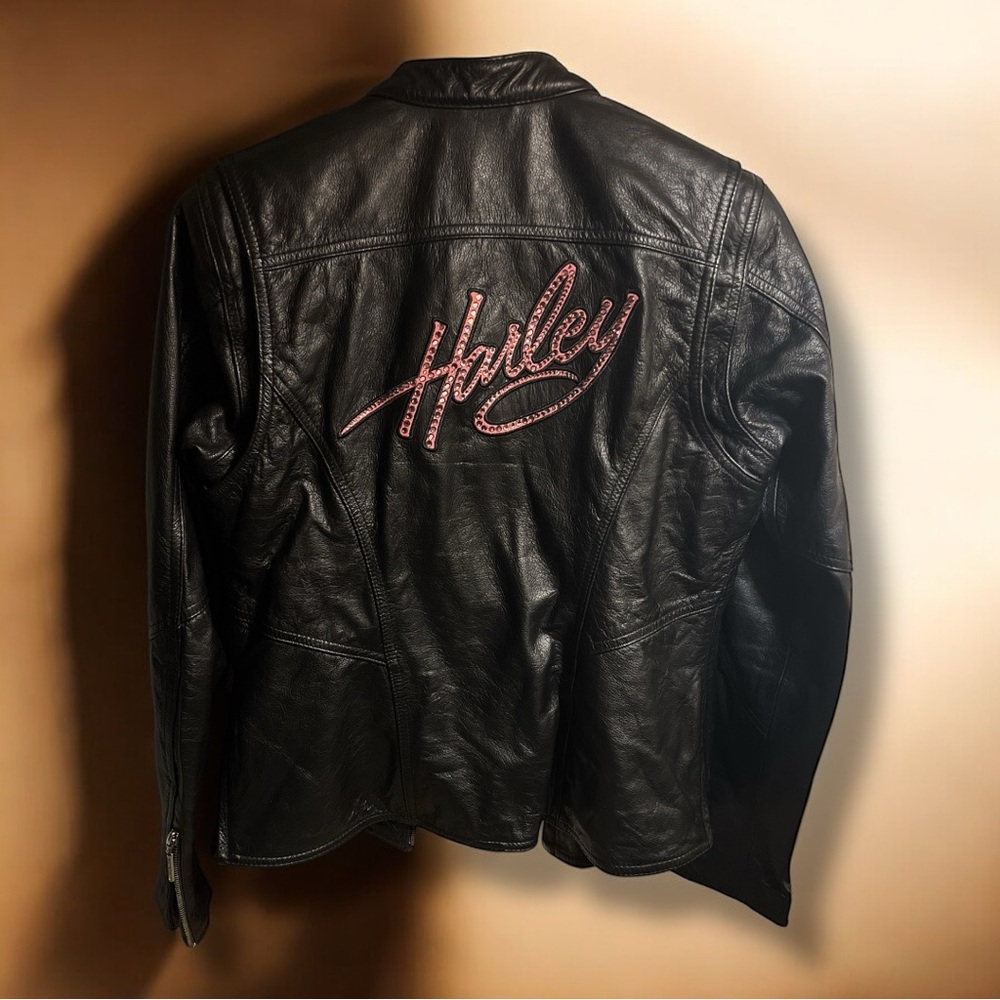 Harley Davidson Women's Pink Label Black Leather Biker Jacket Small 98022-12VW
